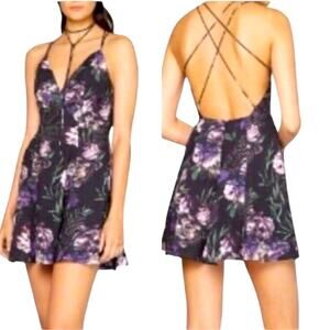 Fame and Partners Black Purple Floral Georgette Necklace Gown, Size 12